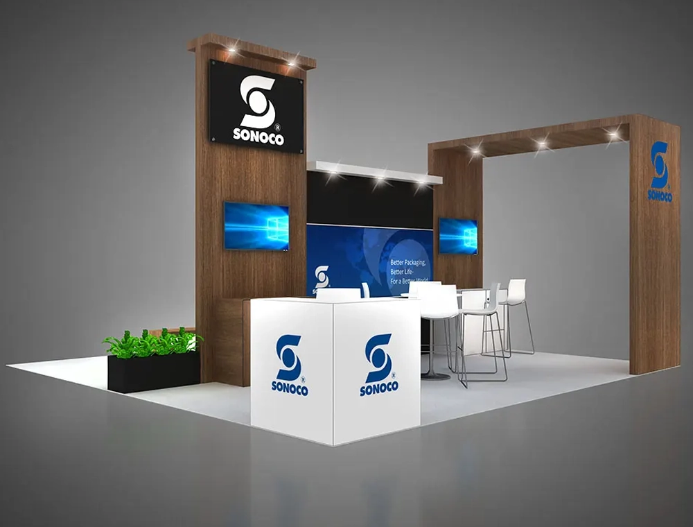 Modern 20x20 trade show display setup